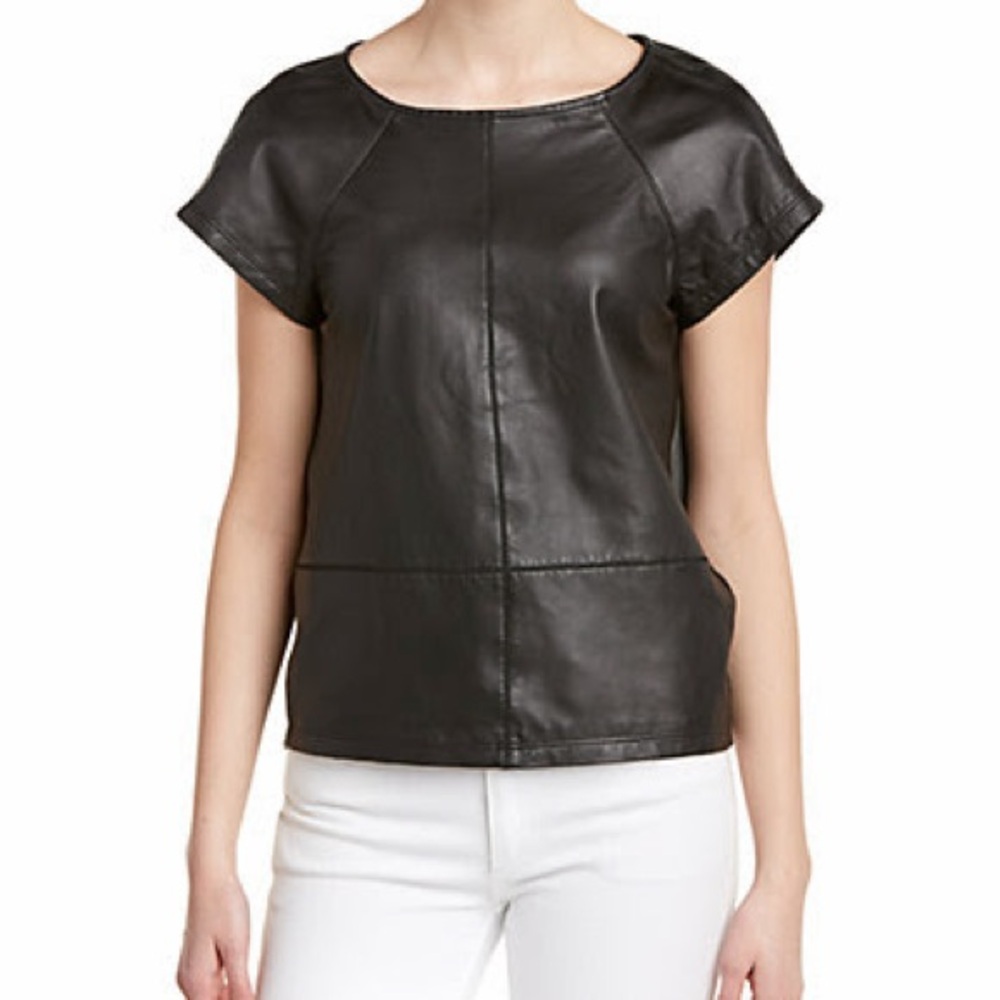 Alice + Olivia Madlyn Boxy Leather T-Shirt, Size M